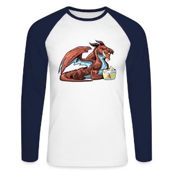 Grand dragon diabolique aime la glace - T-shirt baseball manches longues Homme - blanc/marine - Devant - Nik (191cm)