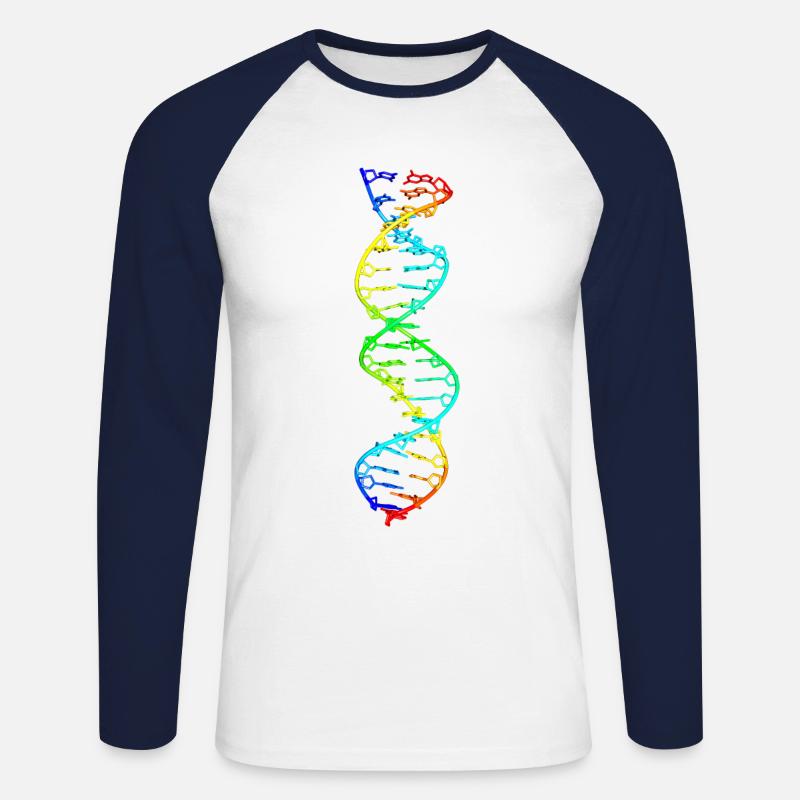 farverig deoxyribonukleinsyre DNA molekyle model - Langærmet herre-baseballshirt - hvid/marineblå