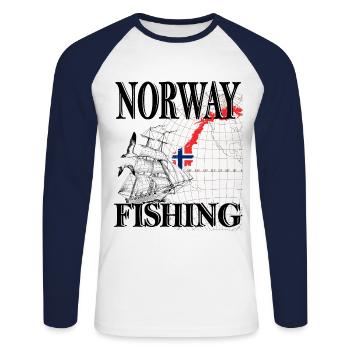 Norway -Norge-Norvège -Pêche - T-shirt baseball manches longues Homme - blanc/marine - Devant - Nik (191cm)