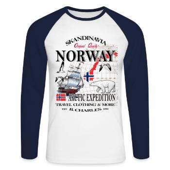 Norway Fishing Skandinavia - T-shirt baseball manches longues Homme - blanc/marine - Devant - Nik (191cm)