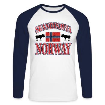 Skandinavia Norway Vintage - T-shirt baseball manches longues Homme - blanc/marine - Devant - Nik (191cm)