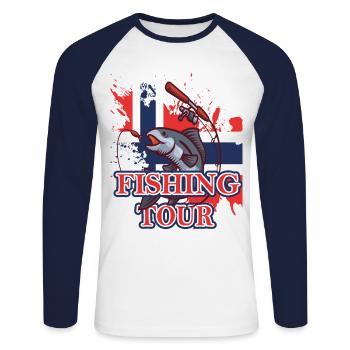 Pêche en Norvège - T-shirt baseball manches longues Homme - blanc/marine - Devant - Nik (191cm)