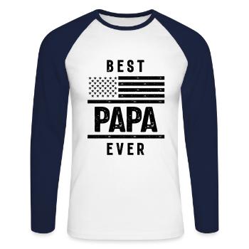 Best Papa Ever American Flag USA Flag T Shirt Gift - Unisex Long Sleeve Baseball T-Shirt - white/navy - Front - Nik (191cm)