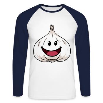 Ail Heureux Oignons Légumes Oignons sains - T-shirt baseball manches longues Homme - blanc/marine - Devant - Nik (191cm)