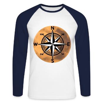 Kompass Windrose Nautik Planet Universum Reise - Unisex Baseballshirt langarm - Weiß/Navy - Vorne - Nik (191cm)