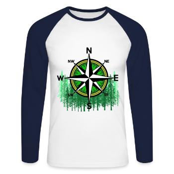 Wilderness Mountains Mountain Compass Windrose Mountains - Unisex Long Sleeve Baseball T-Shirt - white/navy - Front - Nik (191cm)