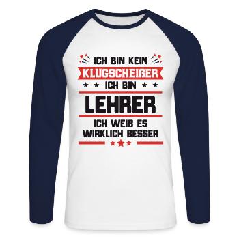 Lehrer - Unisex Baseballshirt langarm - Weiß/Navy - Vorne - Nik (191cm)