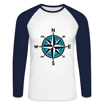 Compass Nautical Sailor Ahoi Wind Rose Trip - Unisex Long Sleeve Baseball T-Shirt - white/navy - Front - Nik (191cm)