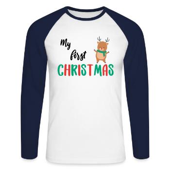 Premier noël premier noël bébé mignon - T-shirt baseball manches longues Homme - blanc/marine - Devant - Nik (191cm)