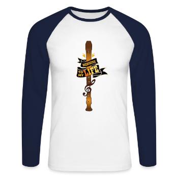 Flûte à bec - T-shirt baseball manches longues Homme - blanc/marine - Devant - Nik (191cm)