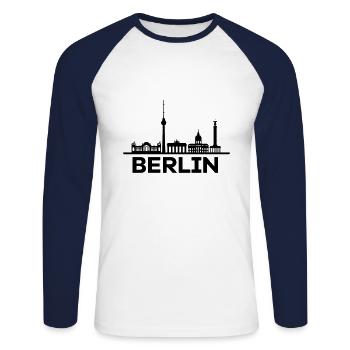 Berlin - T-shirt baseball manches longues Homme - blanc/marine - Devant - Nik (191cm)