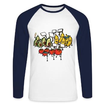 Manifestation de protestation contre les fruits de légumes Manifestation d’émeute - T-shirt baseball manches longues Homme - blanc/marine - Devant - Nik (191cm)
