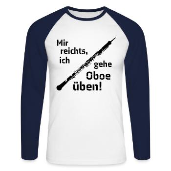 Mir reichts, ich gehe Oboe üben! (schwarz) - Unisex Baseballshirt langarm - Weiß/Navy - Vorne - Nik (191cm)