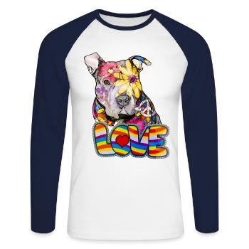 Pitbull - Peace Love et Pitbulls - T-shirt baseball manches longues Homme - blanc/marine - Devant - Nik (191cm)