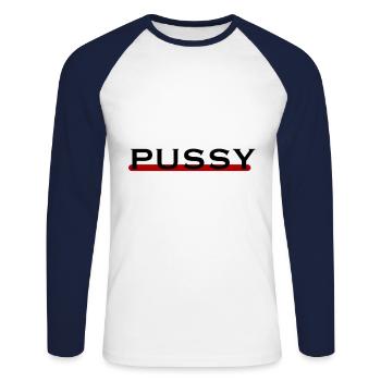 Chatte sexe anal cadeau humoristique drôle bdsm - T-shirt baseball manches longues Homme - blanc/marine - Devant - Nik (191cm)