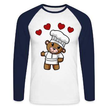 Teddy Koch Chefkoch Köche Köchin Gastgeber - Unisex Baseballshirt langarm - Weiß/Navy - Vorne - Nik (191cm)