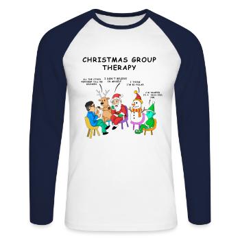 chirtsmas therapy Christmas goblin snowman - Unisex Long Sleeve Baseball T-Shirt - white/navy - Front - Nik (191cm)