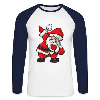 Père Noël Noël Nouvel An Noël Nicolas - T-shirt baseball manches longues Homme - blanc/marine - Devant - Nik (191cm)