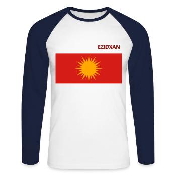 Ezidxan Flagge Ezidi Fahne - Unisex Baseballshirt langarm - Weiß/Navy - Vorne - Nik (191cm)
