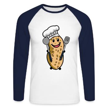 Erdnuss Koch Fantasy kochen Restaurant Hobbykoch - Unisex Baseballshirt langarm - Weiß/Navy - Vorne - Nik (191cm)