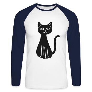 Chaton Miaou Chat Cadeau d’anniversaire Chats - T-shirt baseball manches longues Homme - blanc/marine - Devant - Nik (191cm)