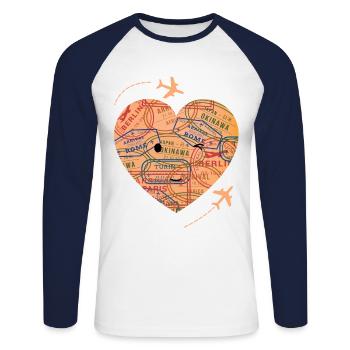 Bon Voyage - Unisex Baseballshirt langarm - Weiß/Navy - Vorne - Nik (191cm)