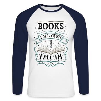 Read - Books Fall Open I Fall In - Unisex Long Sleeve Baseball T-Shirt - white/navy - Front - Nik (191cm)