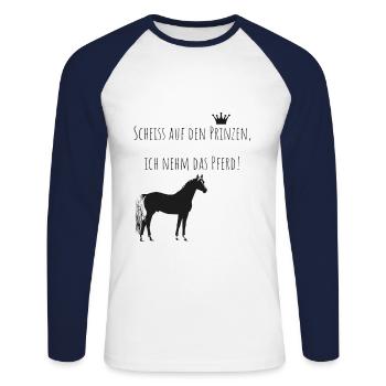 For horse lovers shit on the prince's horses - Unisex Long Sleeve Baseball T-Shirt - white/navy - Front - Nik (191cm)