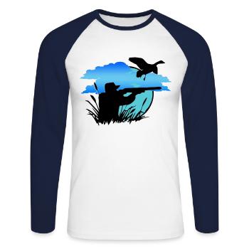 to hunt night - Unisex Baseballshirt langarm - Weiß/Navy - Vorne - Nik (191cm)
