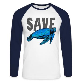Rettet die Schildkröten - Unisex Baseballshirt langarm - Weiß/Navy - Vorne - Nik (191cm)