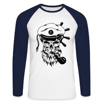 Sailor Death Captain Creepy Horror Maritime Lake - Unisex Long Sleeve Baseball T-Shirt - white/navy - Front - Nik (191cm)
