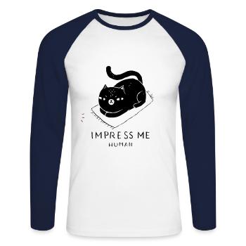 Frechte Katzen Drôle Cool Chat Noir Présent - T-shirt baseball manches longues Homme - blanc/marine - Devant - Nik (191cm)
