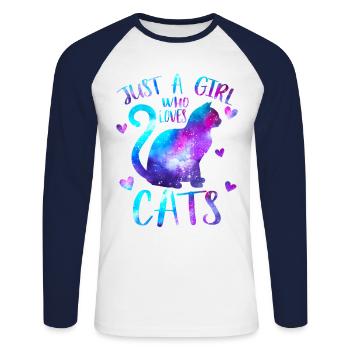 Juste une fille qui aime les chats - T-shirt baseball manches longues Homme - blanc/marine - Devant - Nik (191cm)