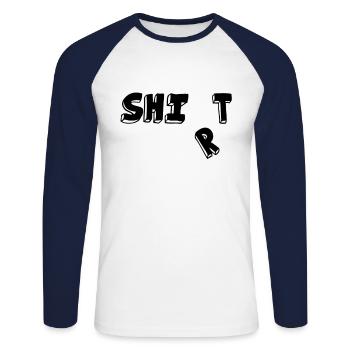 Shit shirt - Unisex Long Sleeve Baseball T-Shirt - white/navy - Front - Nik (191cm)