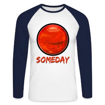 Un jour Mars - T-shirt baseball manches longues Homme - blanc/marine - Devant - Nik (191cm)