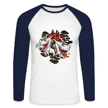 Cerf-volant japonais au look sauvage et japonais - T-shirt baseball manches longues Homme - blanc/marine - Devant - Nik (191cm)