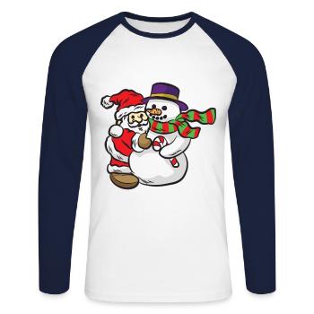 Père Noël et bonhomme de neige - T-shirt baseball manches longues Homme - blanc/marine - Devant - Nik (191cm)