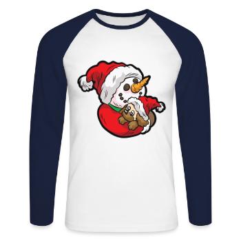 Sweet snowman hugs a cute dog puppy - Unisex Long Sleeve Baseball T-Shirt - white/navy - Front - Nik (191cm)