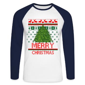 Oldschool christmas tree Merry Christmas - T-shirt baseball manches longues Homme - blanc/marine - Devant - Nik (191cm)