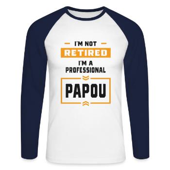 Ich bin nicht im Ruhestand Ich bin ein professioneller Papou - Unisex Baseballshirt langarm - Weiß/Navy - Vorne - Nik (191cm)
