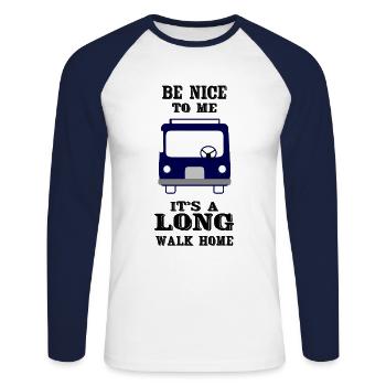 Busfahrer - Unisex Baseballshirt langarm - Weiß/Navy - Vorne - Nik (191cm)