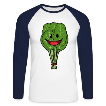 Épinards Légumes Vitamines végétaliennes saines Jardinage - T-shirt baseball manches longues Homme - blanc/marine - Devant - Nik (191cm)