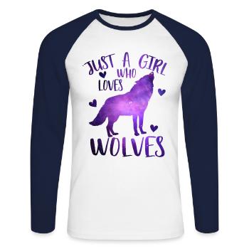 Juste une fille qui aime les loups - T-shirt baseball manches longues Homme - blanc/marine - Devant - Nik (191cm)