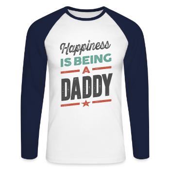 Le bonheur, c'est être papa - Cadeau Père Grand-père - T-shirt baseball manches longues Homme - blanc/marine - Devant - Nik (191cm)