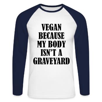 Vegan Veganer Veganerin Sprüche Schwarz - Unisex Baseballshirt langarm - Weiß/Navy - Vorne - Nik (191cm)