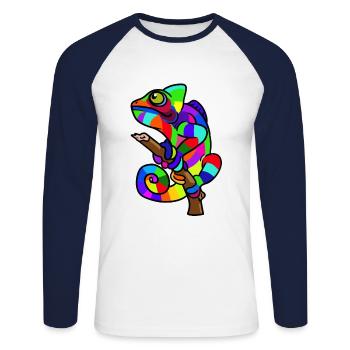 Gecko Reptilien Chamäleon - Unisex Baseballshirt langarm - Weiß/Navy - Vorne - Nik (191cm)