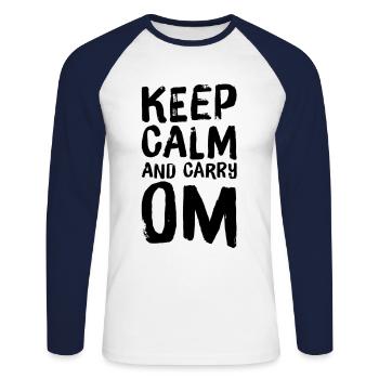 Yoga méditation spiritualité énonciations repos - T-shirt baseball manches longues Homme - blanc/marine - Devant - Nik (191cm)