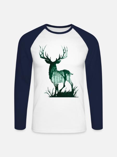 Cerf nature - T-shirt baseball manches longues Homme - blanc/marine