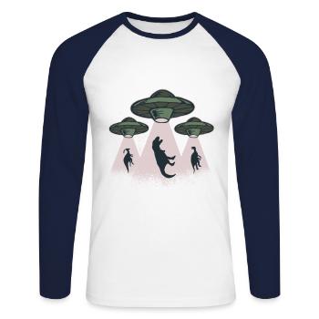 Les dinosaures OVNI sont enlevés par l’OVNI alien - T-shirt baseball manches longues Homme - blanc/marine - Devant - Nik (191cm)