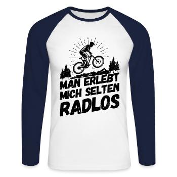 Fahrrad Fahrradfahren Radfahrer Radlos Schwarz - Unisex Baseballshirt langarm - Weiß/Navy - Vorne - Nik (191cm)